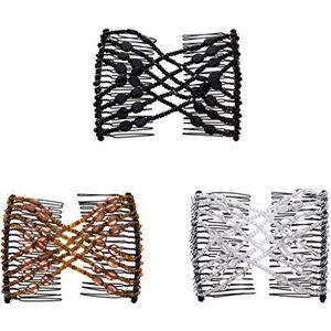 LOVEF 3Pcs Magic Haar Kam Dames Kraal Stretchy Vrouwen Haar Kammen Professionele Dubbele Magic Slide Metalen Kam Clip Haarspelden