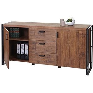 Dressoir HWC-A27, commode, kast, 3D-structuur, 2 opbergvakken, 80 x 160 x 40 cm, MVG-gecertificeerd, MDF, metaal, wilde eiken-look