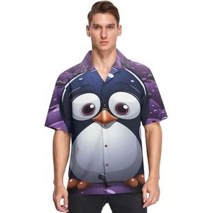 KAAVIYO Cartoon Leuke Paarse Pinguïn Shirts Voor Mannen Korte Mouw Button Down Hawaiiaanse Shirt voor Zomer Strand, Patroon, XL