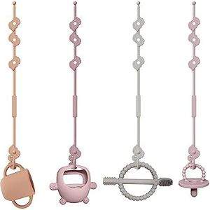 CLDY Siliconen fopspeenketting voor baby's, BPA-vrij, veiligheidsgordels voor speelgoed, drinkbekerhouder voor kinderwagen, kinderstoel, autostoel, babydraag/autostoel, 4 stuks