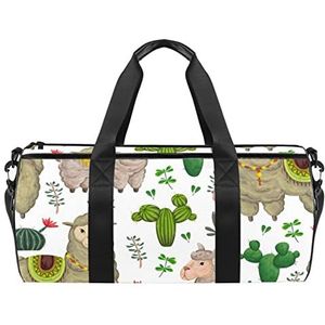 Bloemen met groene zigzag strepen reizen duffle tas sport bagage met rugzak draagtas gymtas voor mannen en vrouwen, Alpaca Cactus Wit, 45 x 23 x 23 cm / 17.7 x 9 x 9 inch