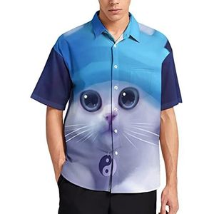 Mirage Star Cat T-shirt met korte mouwen voor heren, casual button-down, zomer, strand, top met zak