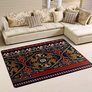 Gebied tapijten 100 x 150 cm, vintage boho bloemenpatroon vloertapijt decoratie kantoormatten antislip flanellen mat tapijt, voor binnenkomst, picknick