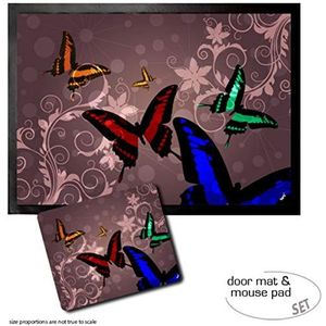 1art1 Vlinders, Butterflies And Flower Ornaments Deurmat (70x50 cm) + Muismat (23x19 cm) Cadeauset