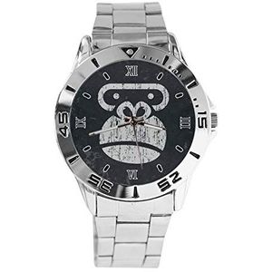 Retro Gorilla Fashion Womens Horloges Sport Horloge Voor Mannen Casual Rvs Band Analoge Quartz Horloge, Zilver, armband