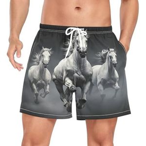 Artistic Horse Animal Black Men's Swim Trunks Shorts Sneldrogend met Zakken, Leuke mode, L