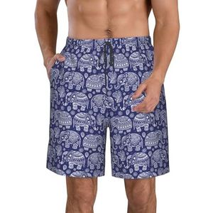 PHTZEZFC Boho strandshorts voor heren, met olifantenprint, licht, sneldrogend, met trekkoord en zakken, Wit, S