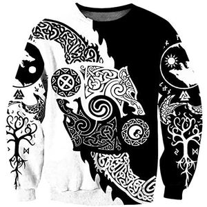 Noorse Mythe Wolf Viking Hoodies Voor Mannen, 3D Gedrukte Odin Fenrir Tattoo Grafisch Sweatshirt Met Lange Mouwen, Outdoor Harajuku Casual Losse Straat Trui Met Korte Mouwen