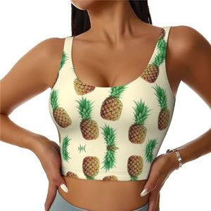 GFXEDSAH Yoga-beha's met ananasprint, trainingstop met ingebouwde beha, stijlvol racerback ontwerp met gewatteerd comfort, Zwart, S