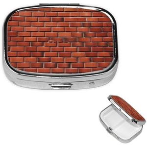 Pillendoosje met spiegel kleine pillenorganizer 2 compartimenten rode bakstenen muur reizen pillendoos voor portemonnee of zak draagbare pillencontainer schattige medicijnorganizer
