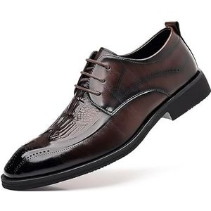 Schoenen Dress Oxford for Heren Vetersluiting Ronde Gepolijste Neus Brogue Reliëf Krokodillenprint Derby Schoenen Blokhak Antislip Rubberen Zool Bestendig Klassiek(Brown,41 EU)