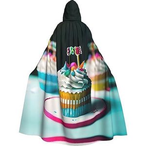 FRGMNT Happy Birthday Cakes print mannen capuchon mantel volwassen cosplay mantel kostuum, cape Halloween aankleden, capuchon uniform