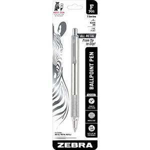 Zebra Pen 29411 F-701 Balpen RVS Intrekbare Pen, Fijne Punt, 0.8mm, Zwarte Inkt, 1-Count