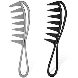2 stuks brede tandkam, grote textuurkammen, brede tandkrulkam haaientanden, kapselgereedschap voor krullend, nat golvend dik haar, kapperssalon, vrouwen mannen