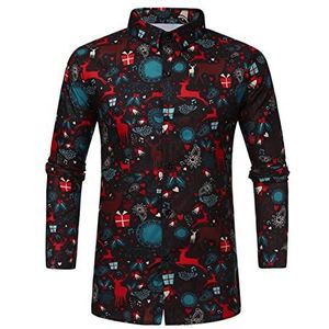 Zhiyao Kerstoverhemden heren hemd lange mouwen patroon slim fit business vrije tijd bruiloft casual shirt, Zwart-B, M