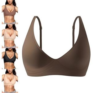 Womens Comfortable Wireless Bras, Seamless Tshirts Bras, Deep V Everyday Bra, Push Up Bralettes (Gray brown,XXL)