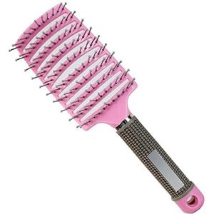 DieffematicSZ kam Hairbrush Bristle Nylon Women Wet Curly Detangle Hair Brush for Salon Hairdressing Styling Tools (Color : Pink)
