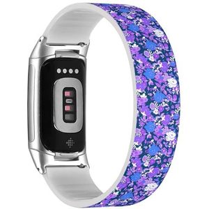 RYANUKA Solo Loop band compatibel met Fitbit Charge 5 / Fitbit Charge 6 (bloemen lila witte roos lelie camelia zonnebloem) rekbare siliconen band band accessoire, Siliconen, Geen edelsteen