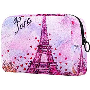 Kleine make-uptas voor dames, make-uptas, cosmetische reistas,Roze Parijs Eiffeltoren Afdrukken