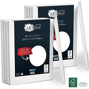 Artina Akademie Set van 10 canvas om te schilderen, 50 x 70 cm, spieraam van FSC-gecertificeerd hout, wit canvas van 100% katoen, 280 g/m², stabiel en zuurvrij canvas