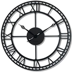 FLEXISTYLE Wandklok groot vintage retro XXL 80 cm diameter metaal industrieel zwart wit goud (zwart)