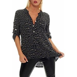 malito dames blouse met Leo motief | Tuniek met 3/4 mouwen | Longsleeve met Animal Print | Elegant - Oversize - Shirt 6702 (donkergrijs)