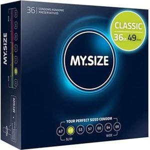 MY.SIZE Classic condooms maat 2 I 49 mm breed I 36 stuks grootverpakking I premium condooms extra dun I condooms true to touch gossamer I dunne 0,07 mm wanddikte I condooms veganistisch
