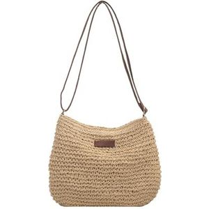 TYNXK Stro tas Stro Crossbody Tas Vrouwen Zomer Strand Vakantie Schoudertas Vrouwelijke Casual Satchel Purse Designer Handtas Stro Clutch Handtas, Beige, Eén maat