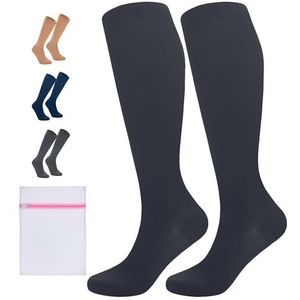 360 Relief 1 Paar Compressiesokken Dammes en Herren - Plus Maat Effen Kleuren Compressiekousen voor Sport, Hardlopen, Vliegen, Reizen, Joggen, Fietsen, Werk - Zwart 4XL Kniehoge sokken met Waszakje