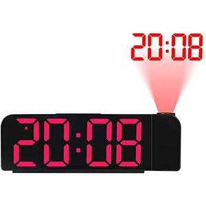 ISTOVO 180° rotatie projectiewekker 12/24 H LED digitale klok met USB-oplichting projector wekker (rood)