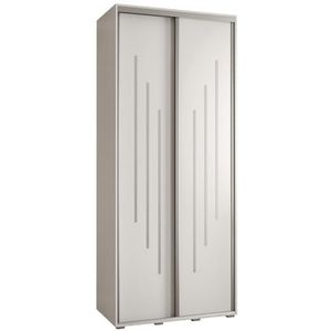MEBLE KRYSPOL Davos 10 100 Kledingkast met twee schuifdeuren voor slaapkamer - Moderne opbergkast, kledingroede en planken - 235,2x100x45 cm - Wit Wit Zilver