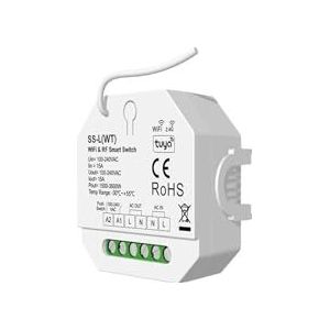 CONTIA SS-L(WT) 100-240VAC WiFi en RF Push Smart Switch 1CH*15A Tuya App/RF 2,4G afstandsbediening of spraakbediening, monochroom LED-licht