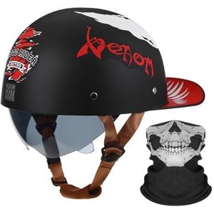 Motorfiets Half Helm Baseball Cap Met Een Masker ECE Gecertificeerde Open Gezichtshelm Met Krimpbare Bruine Lens Snelle Release Gesp Voor Volwassen Mannen Vrouwen S~2XL 55-64CM
