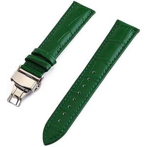 LQXHZ Krokodil Lederen Horlogeband 12mm 13mm 14mm 15mm 16mm 17mm 18mm 19mm 20mm 21mm 22mm 24mm Horlogeband Vlindersluiting Band (Color : Green, Size : 16mm)