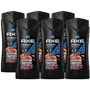 AXE 3-in-1 douchegel shampoo skateboard & Fresh Roses XL douchegel 6 x 400 ml heren bodywash douchegel (in set van 6)