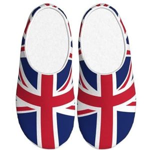 EdWal Britse vlag print Winter Warme Slippers Indoor Anti-slip Pluche Slippers Ontspannen Thuis voor Vrouwen Mannen, Zwart, 37.5 EU