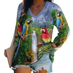 Papegaaien ara en waterval nieuwigheid dames blouse tops V-hals tuniek t-shirt voor legging lange mouw casual trui