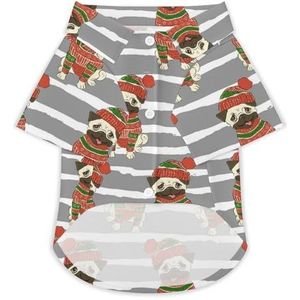 Grappige kerstvakantie mopshond grappige hond shirt button down Hawaii shirt grappige doek huisdier ademende T-shirts cadeau voor kleine honden en katten