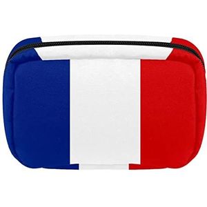 Cosmetische Rits Pouch Make-up Bag Reizen Waterdichte Toiletry Zakken voor Vrouwen Franse Vlag Blauw Wit Rood Streep, Meerkleurig, 17.5x7x10.5cm/6.9x4.1x2.8in