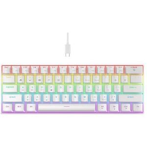QPSJXN K61 Mechanisch toetsenbord, bekabeld, met 10 kleuropties voor games en kantoor, compatibel met Windows-systemen, wit