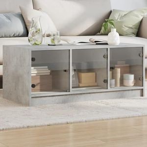 XGWKCNV Furniture select-Salontafel met Glazen Deuren Beton Grijs 102x50x42 cm