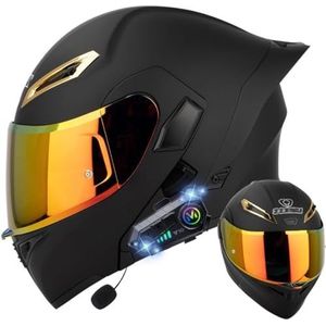 Flip-Up Helm Met Bluetooth, Bluetooth Full-Face Helm Motorhelm Met Dubbel Vizier, ECE Gecertificeerde Hoge Kwaliteit Helm, Verschillende Gekleurde Lenzen N,L=59-60CM