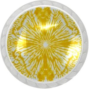 Elegante ronde transparante kastknop, set van 4, veelzijdige ladehandgrepen voor kasten, ijdelheden en kasten, duurzaam en duurzaam, gele tie-dye