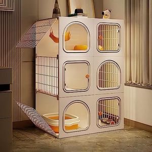 Kattenkooi binnen - doe-het-zelf kattenbox afneembare kooi voor kleine dieren kattenkast kattenkast, kattenhek voor 1-3 kitten cavia, konijn en chinchilla (kleur: zonder kattenbak, maat: 70 x 45 x 105