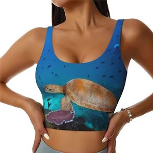 Grappige kikkers - Crop Tops voor Vrouwen Sportbeha U-rug Verwijderbare Gewatteerde Crop Workout Tank Top met Ingebouwde BH's, Slim Fit Mouwloze Atletische Vesten, Marine leven, S