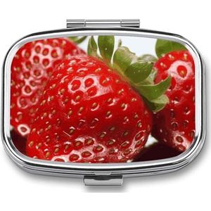 Kleine pillendoos met 2 compartimenten rode aardbeien fruit medicijnpillendoosje gepersonaliseerde pillendoos voor portemonnee reizen pillenorganisator draagbare dagelijkse pillendoos voor