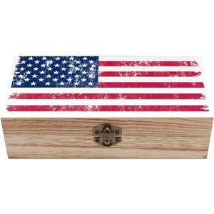 Retro USA vlag houten kist met scharnierend deksel voor aandenken ambachten doe-het-zelf opslag sieraden gepersonaliseerde print container