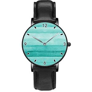 Teal Turquoise Groen Hout Klassieke Patroon Horloges Persoonlijkheid Business Casual Horloges Mannen Vrouwen Quartz Analoge Horloges, Zwart