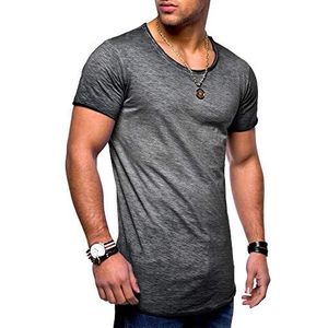 behype. Basic T-shirt met korte mouwen voor heren, ronde hals, oversized look, 20-0003, donkergrijs, S