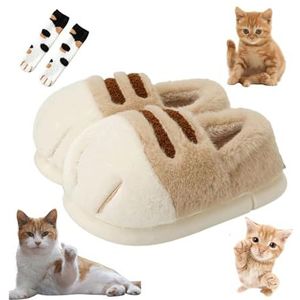 Slippers Cat Paw Slippers, Winter Warm Fluffy Verdikt Antislip Fuzzy Leuke Grappige Cat Paw Cartoon Slippers voor dames